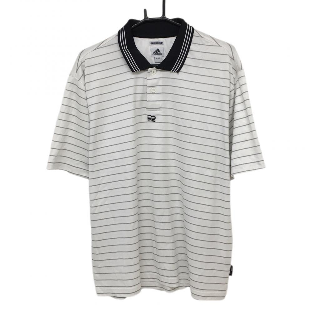 アディダス 半袖ポロシャツ 白×黒 ボーダー柄 総柄 襟ライン CLIMA COOL メンズ O/XG ゴルフウェア adidas