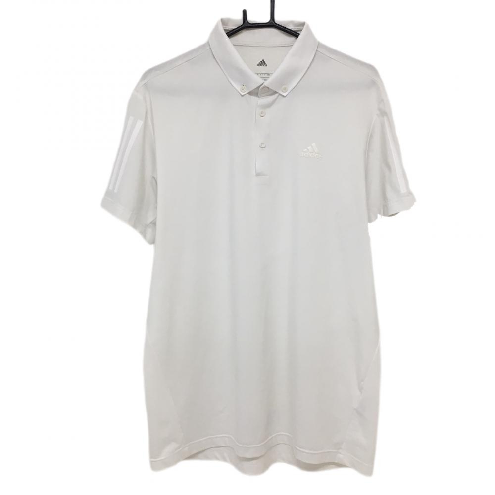 【美品】アディダス 半袖ポロシャツ 白 異素材切替 後ろメッシュ 袖3ライン  メンズ XO ゴルフウェア adidas