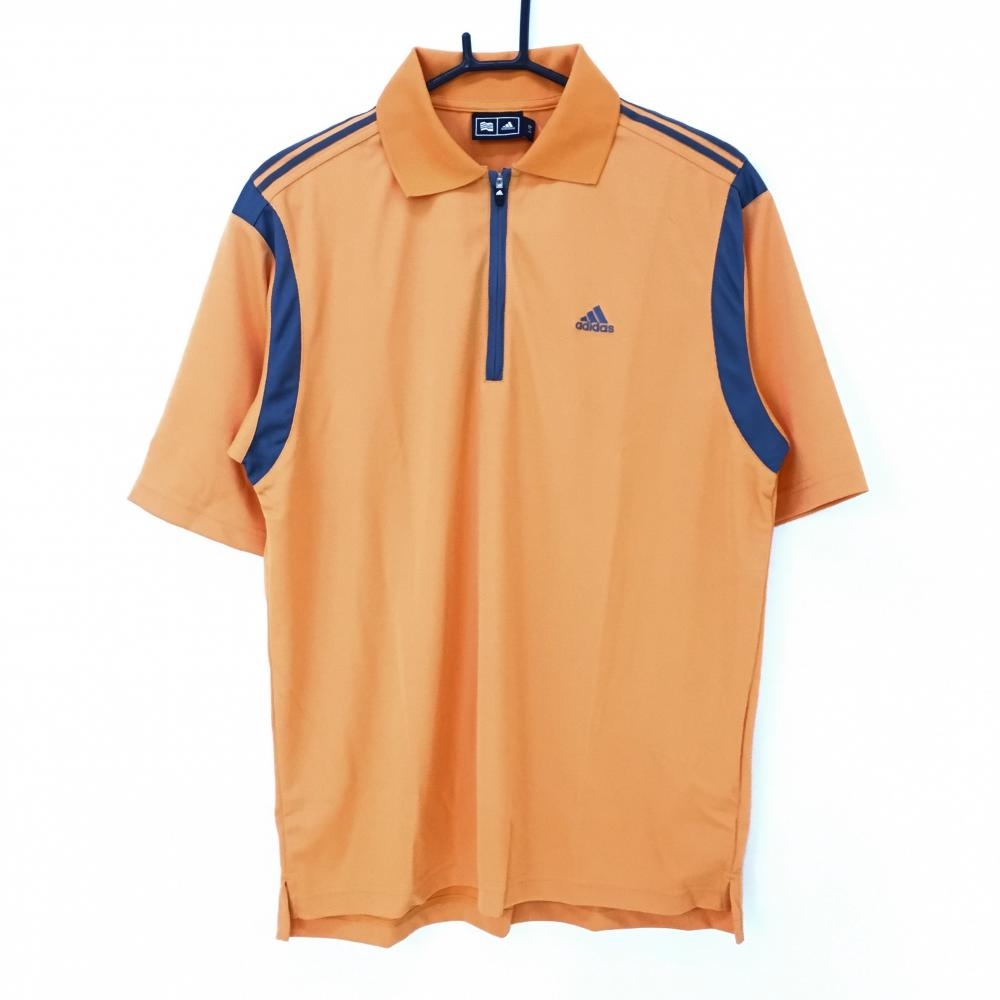 【新品】アディダス 半袖ポロシャツ オレンジ×グレー 肩3ライン ハーフジップ COOLMAX  メンズ L/G ゴルフウェア adidas