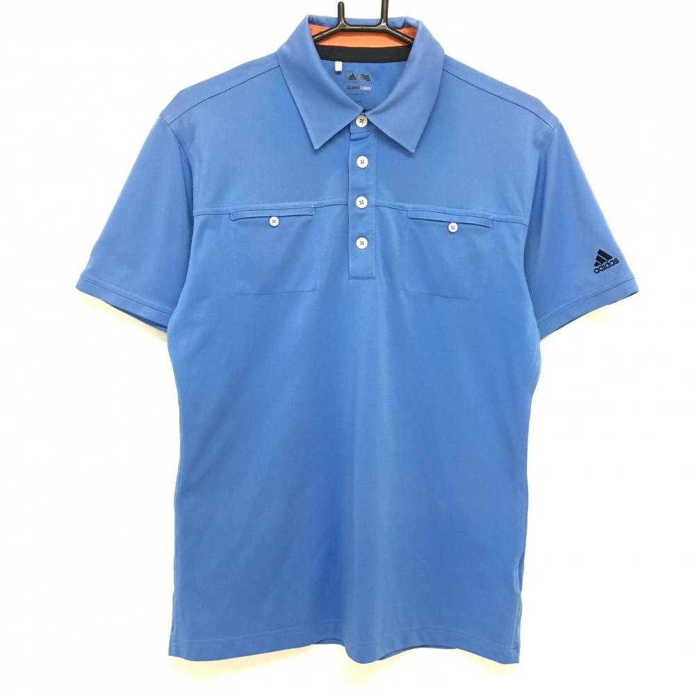 アディダス 半袖ポロシャツ ブルー 胸ポケット 袖刺しゅう メンズ L/G ゴルフウェア adidas 画像