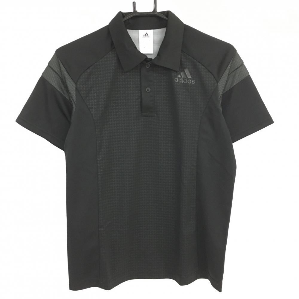 【超美品】アディダス 半袖ポロシャツ 黒 一部ドット柄 ロゴプリント メンズ M ゴルフウェア adidas 画像