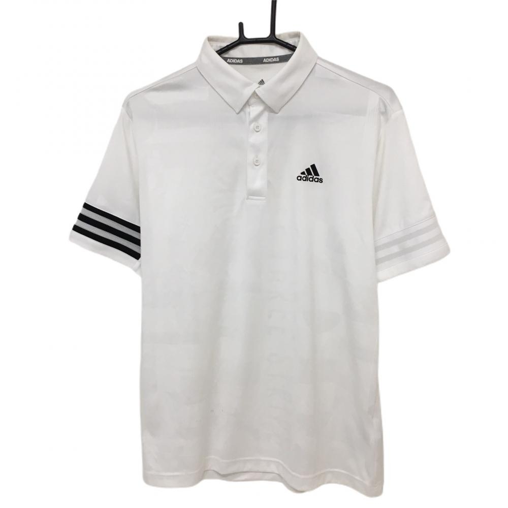 アディダス 半袖ポロシャツ 白 地模様 袖3ラインメッシュ  メンズ L ゴルフウェア 2022年モデル adidas