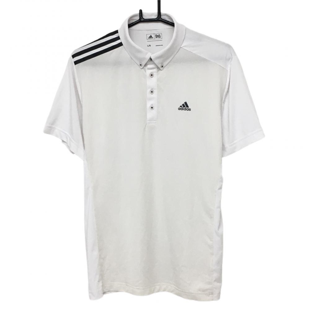 アディダス 半袖ポロシャツ 白×黒 フロントメッシュ 肩3ライン ボタンダウン メンズ L/G ゴルフウェア adidas 画像