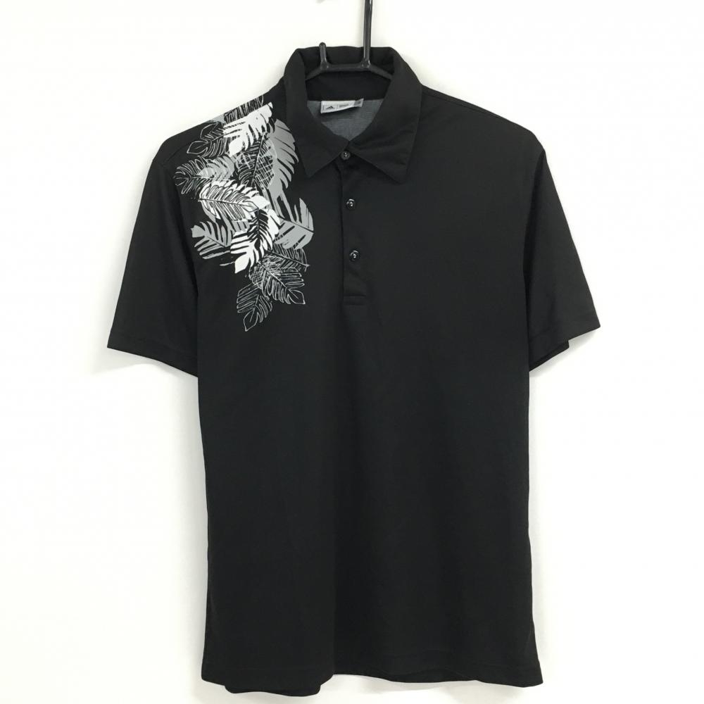 アディダス 半袖ポロシャツ 黒×ライトグレー 肩リーフ柄  メンズ L/G ゴルフウェア adidas