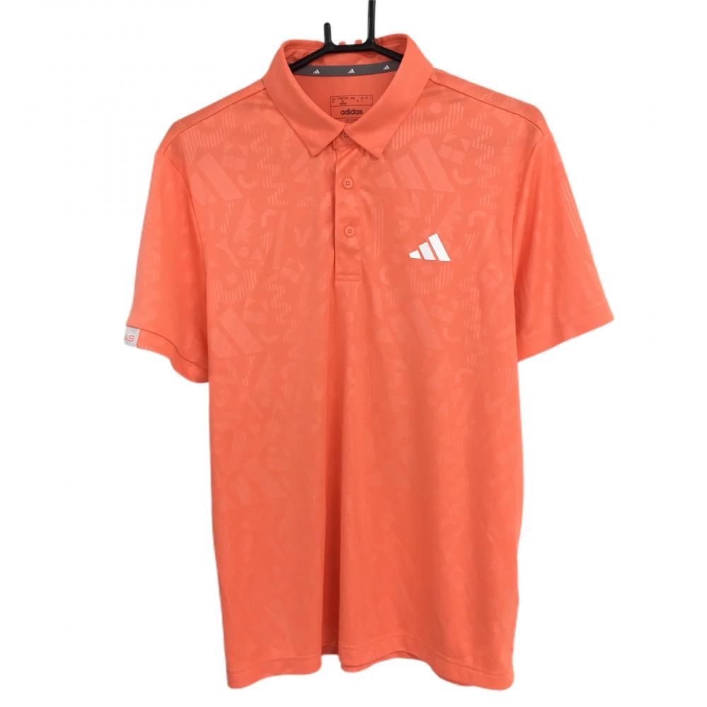 【超美品】アディダス 半袖ポロシャツ オレンジ 地模様 襟3ライン メンズ XL ゴルフウェア 2022年モデル adidas