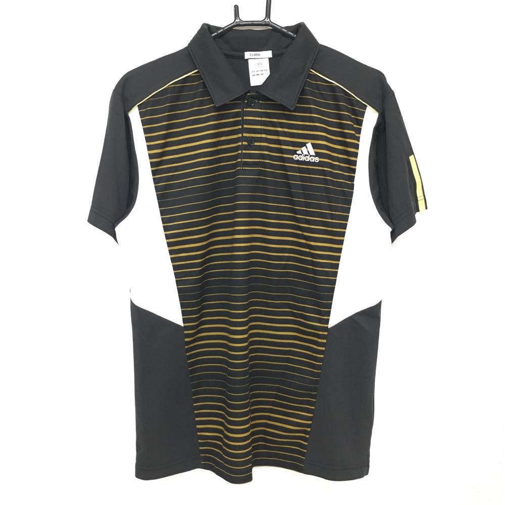 【超美品】アディダス 半袖ポロシャツ 黒×ブラウン ボーダー 3ライン メンズ L ゴルフウェア adidas