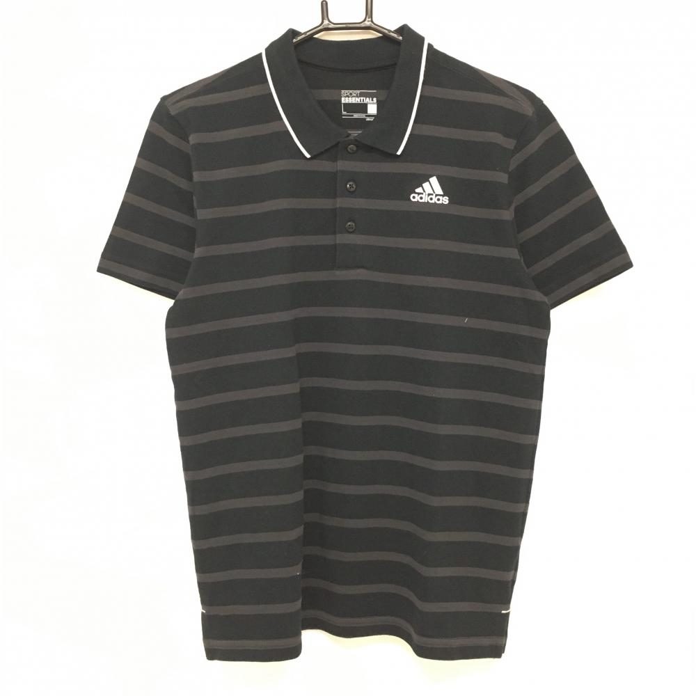 アディダス 半袖ポロシャツ 黒×グレー ボーダー メンズ L ゴルフウェア adidas