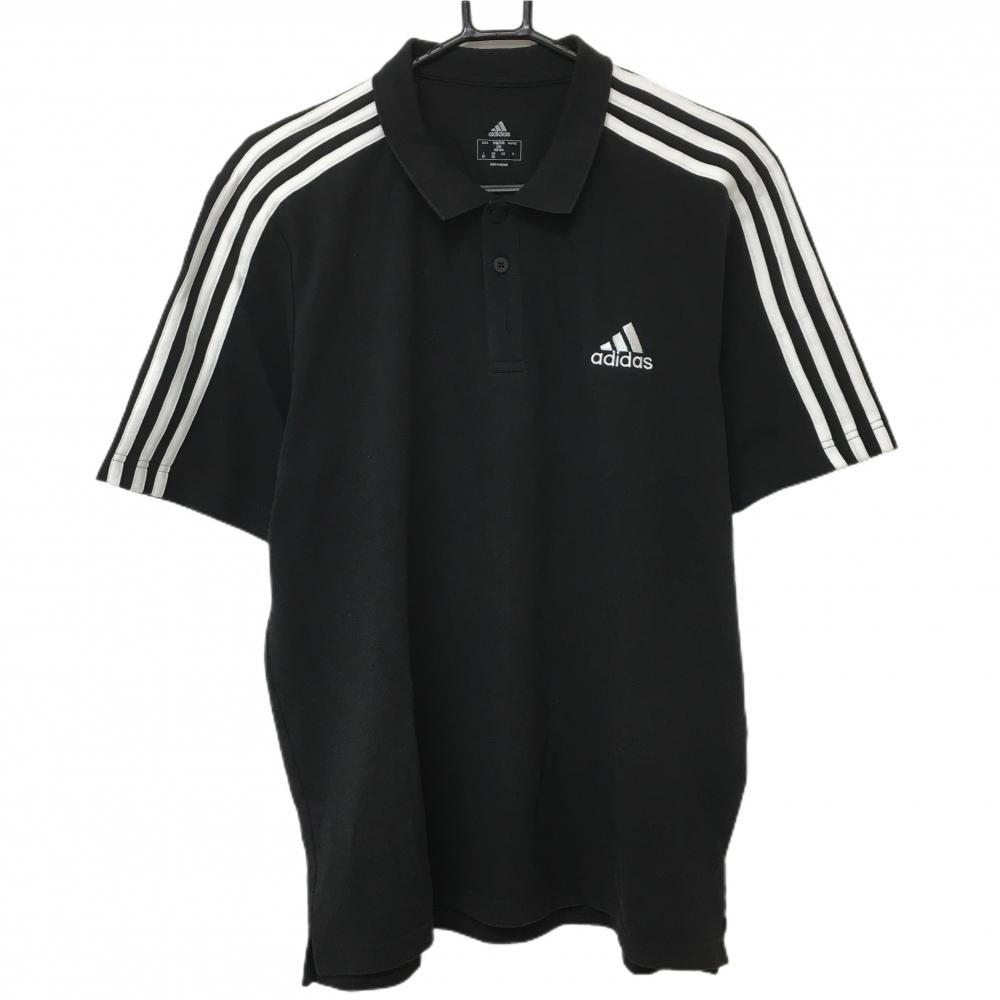 アディダス 半袖ポロシャツ 黒×白 袖3ライン メンズ XO(2XL) ゴルフウェア 大きいサイズ adidas