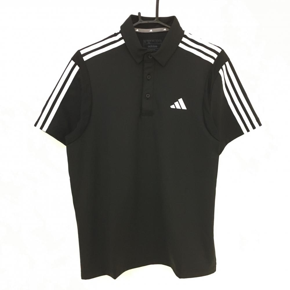 【美品】アディダス 半袖ポロシャツ 黒×白 肩3ライン メンズ L ゴルフウェア 2023年モデル adidas