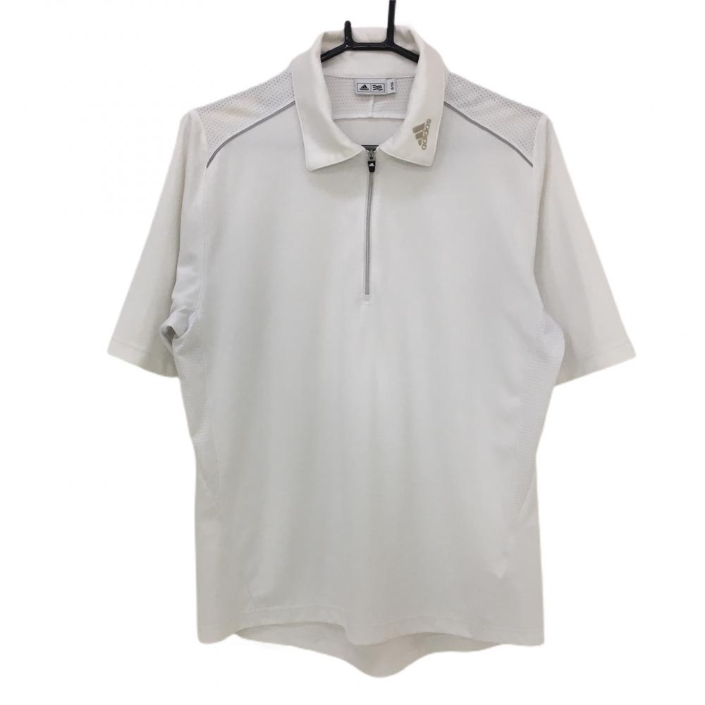 アディダス 半袖ポロシャツ 白 ハーフジップ 肩メッシュ メンズ O/XG ゴルフウェア adidas