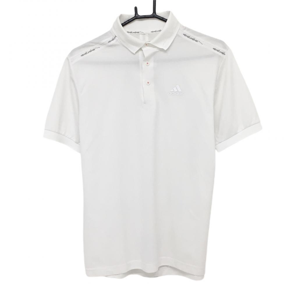 アディダス 半袖ポロシャツ 白 胸元ロゴ 肩メッシュライン メンズ M ゴルフウェア adidas