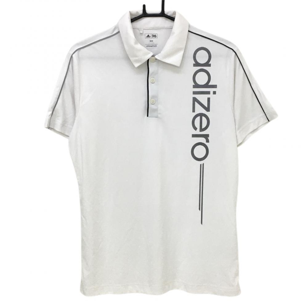 アディダス 半袖ポロシャツ 白×黒 フロントロゴプリント 肩ライン メンズ M/M ゴルフウェア adidas