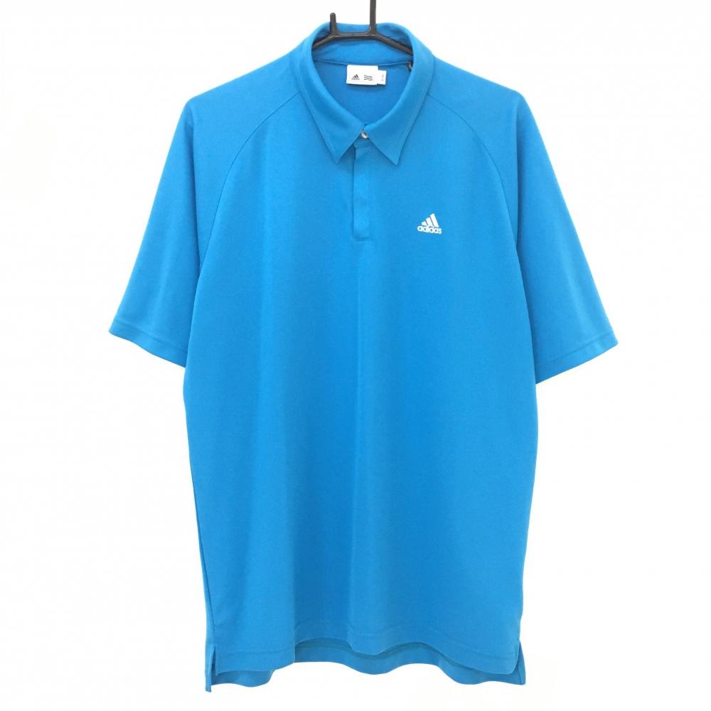アディダス 半袖ポロシャツ ブルー×白 ロゴ刺しゅう メンズ O/XG ゴルフウェア adidas