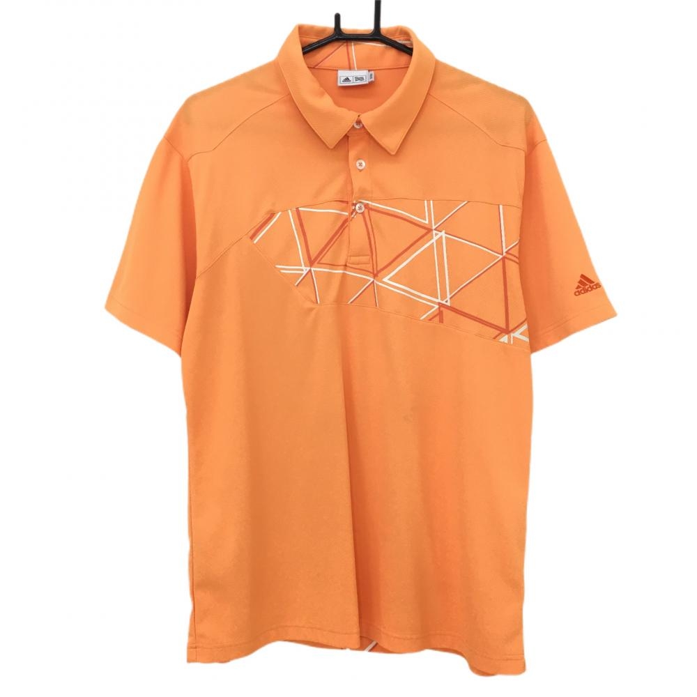 アディダス 半袖ポロシャツ オレンジ×白 一部柄 メンズ O/XG ゴルフウェア adidas