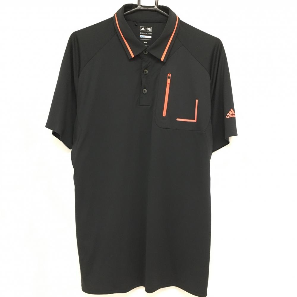 【美品】アディダス 半袖ポロシャツ 黒×オレンジ 襟ライン  メンズ O/XG ゴルフウェア adidas