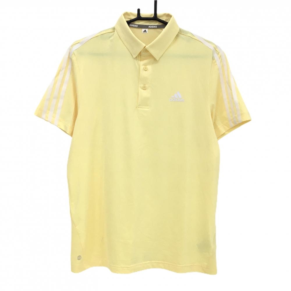 アディダス 半袖ポロシャツ イエロー×白 袖3ライン 背中メッシュ メンズ M ゴルフウェア adidas