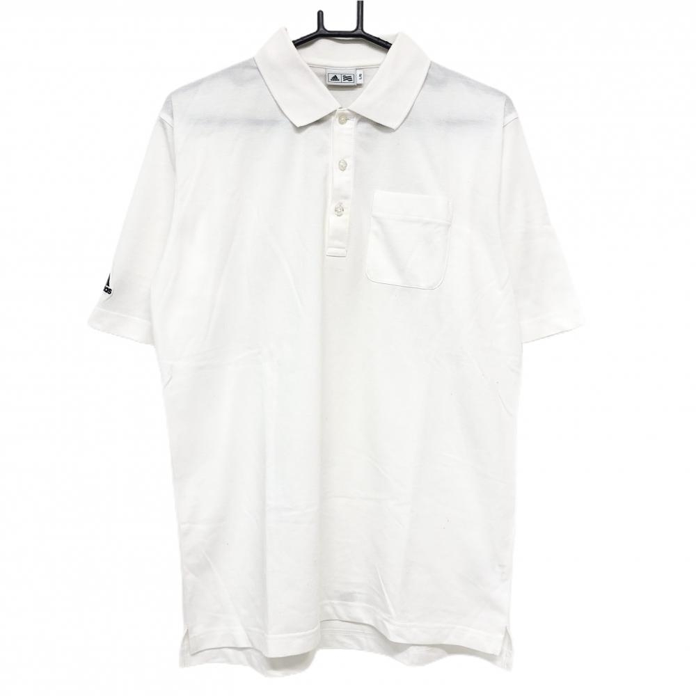 アディダス 半袖ポロシャツ アイボリー 袖ロゴ刺しゅう メンズ L/G ゴルフウェア adidas