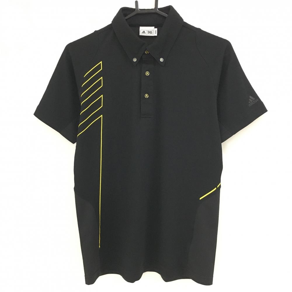 【超美品】アディダス 半袖ポロシャツ 黒×イエロー ボタンダウン adizero メンズ M/M ゴルフウェア adidas