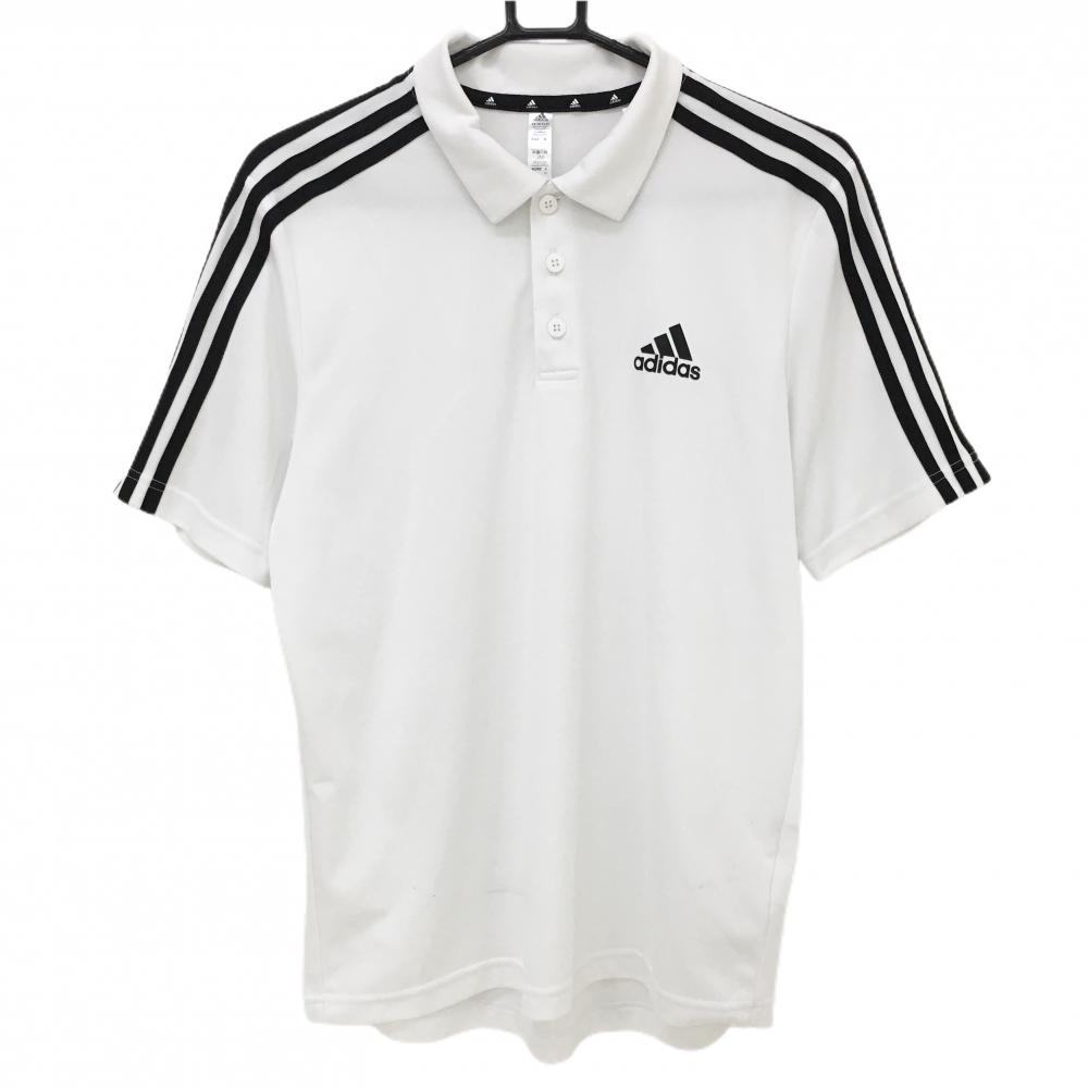 アディダス 半袖ポロシャツ 白×黒 肩3ライン メンズ M ゴルフウェア adidas