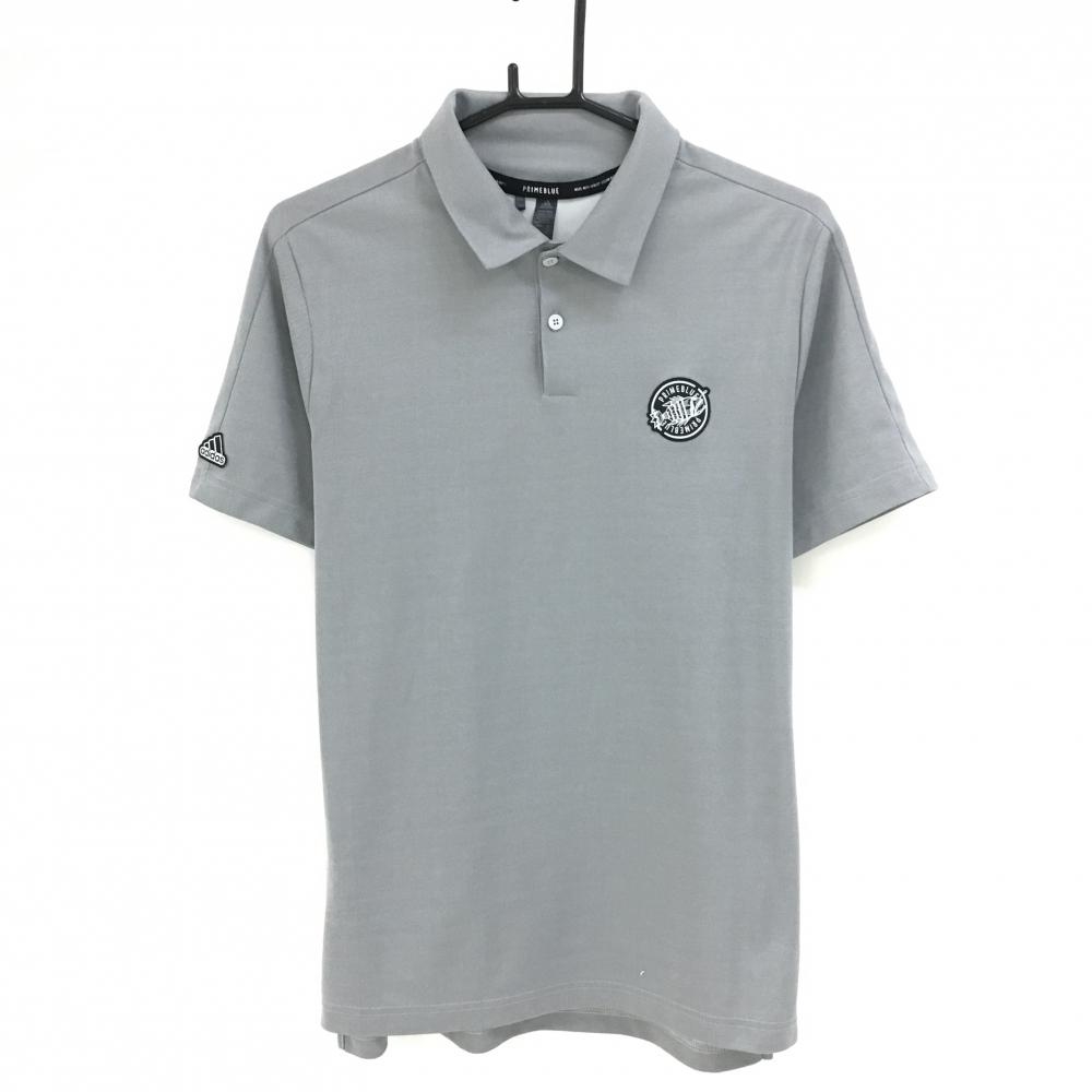 アディダス 半袖ポロシャツ 杢グレー ワッペン 腰毛羽立ち、前裾糸引き メンズ M ゴルフウェア adidas