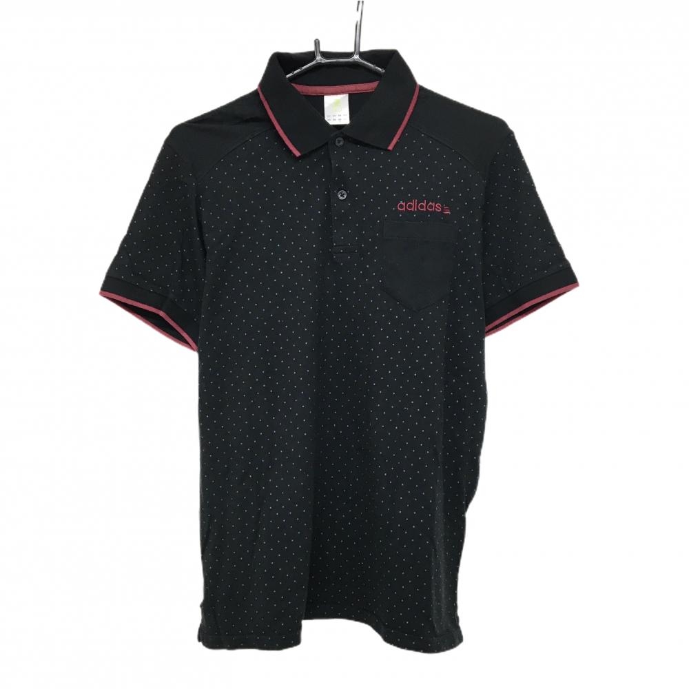 アディダス 半袖ポロシャツ 黒×グレー ドット 胸ポケット メンズ M ゴルフウェア adidas