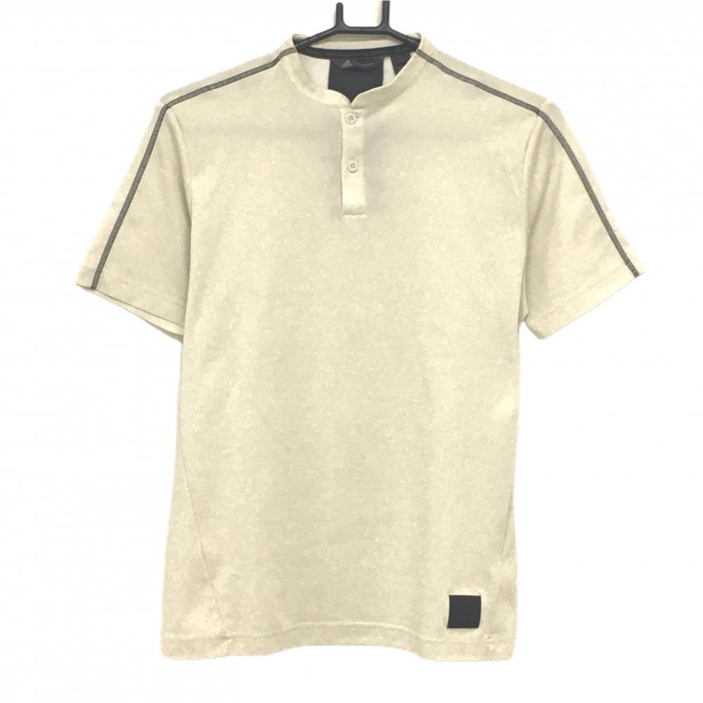 アディダス 半袖ポロシャツ ベージュ系 ストライプ地模様 スタンドカラー メンズ S ゴルフウェア adidas