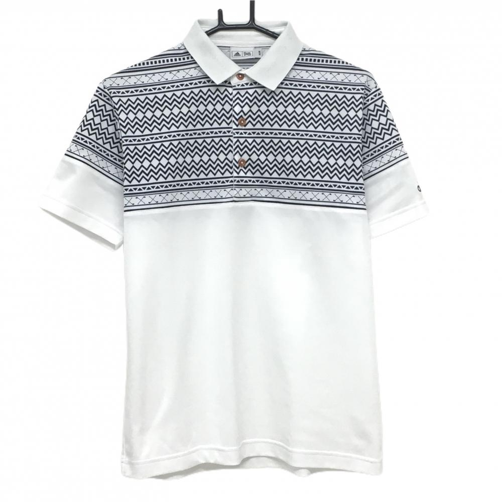 【美品】アディダス 半袖ポロシャツ 白×ダークネイビー 上部ギザギザ柄 メンズ M/M ゴルフウェア adidas
