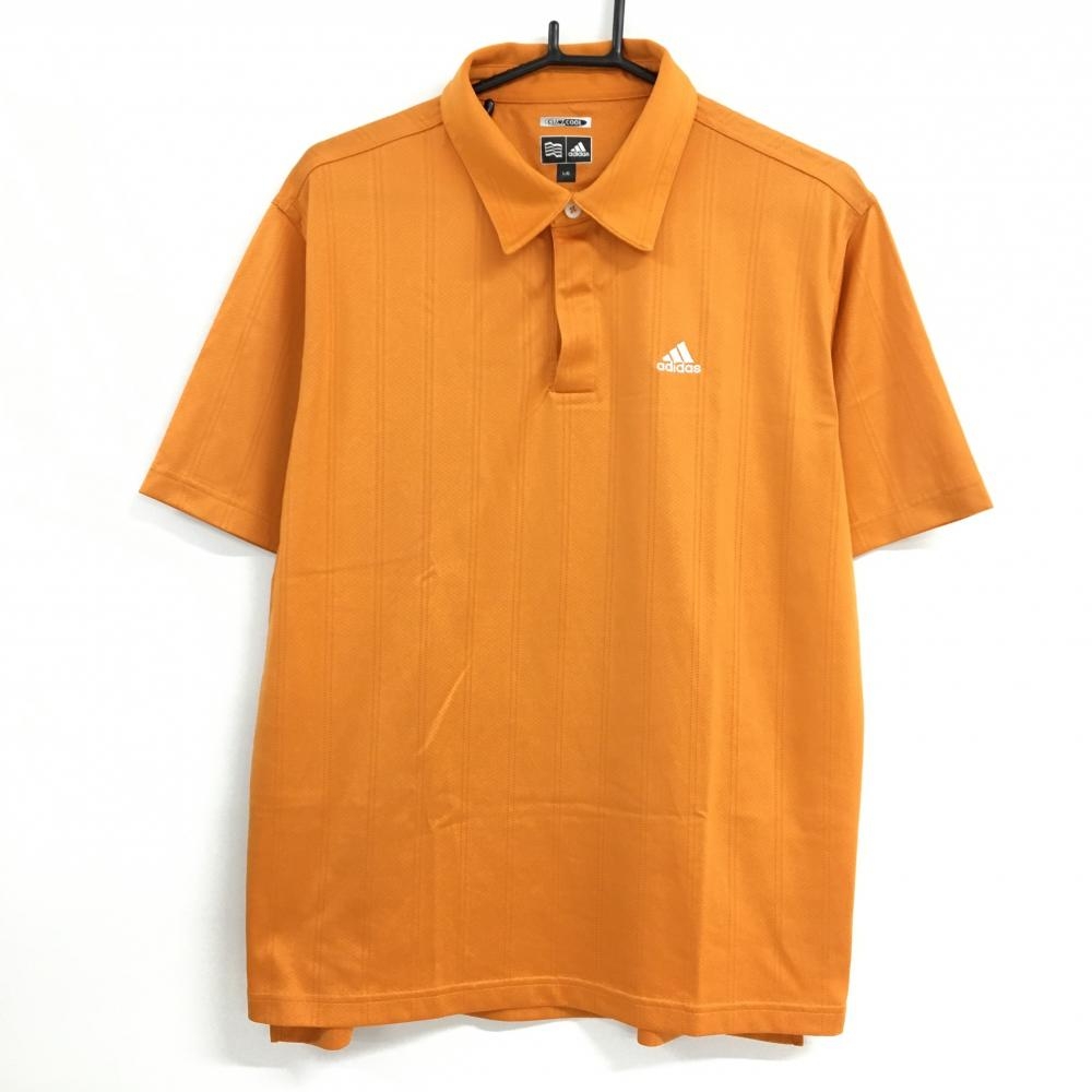 【美品】アディダス 半袖ポロシャツ オレンジ ストライプ メッシュ調生地 クリマクール メンズ L/G ゴルフウェア adidas
