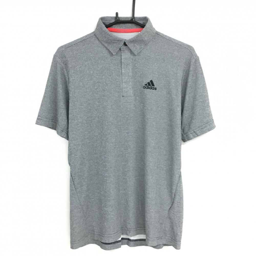 【新品】アディダス 半袖ポロシャツ 杢グレー ロゴ黒  メンズ M ゴルフウェア adidas