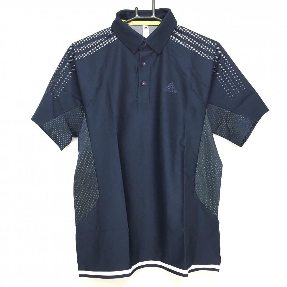 【新品】アディダス 半袖ポロシャツ ネイビー×白 袖下・サイドメッシュ 3ライン メンズ M ゴルフウェア adidas