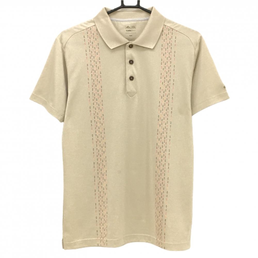 【美品】アディダス 半袖ポロシャツ ベージュ×レッド系×オレンジ 一部柄 メンズ M/M ゴルフウェア adidas