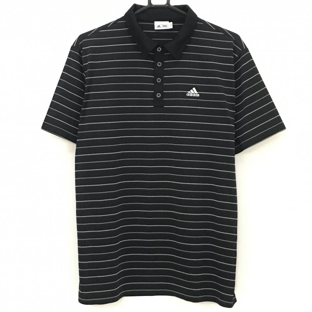 アディダス 半袖ポロシャツ 黒×白 ボーダー メンズ L/G ゴルフウェア adidas
