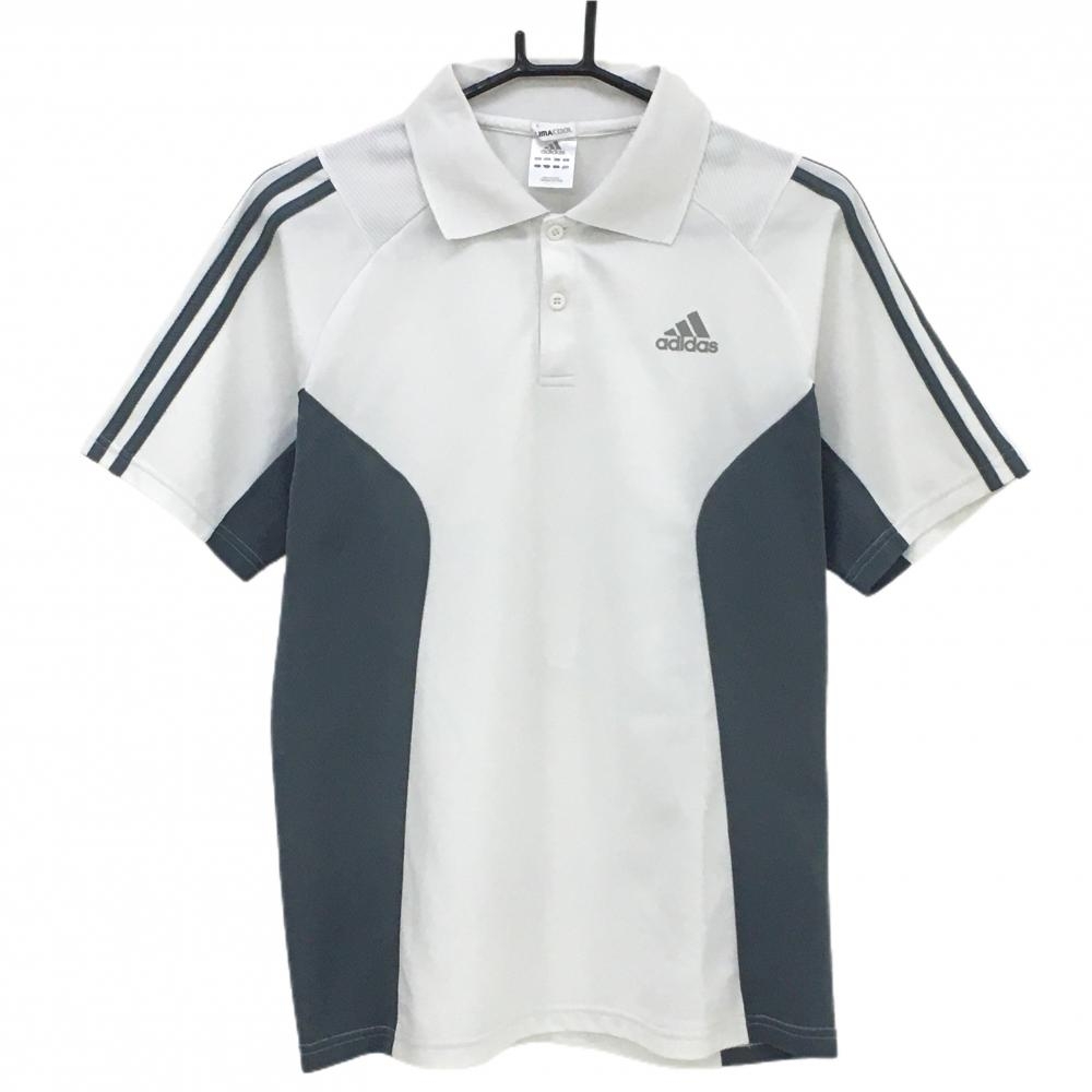 【美品】アディダス 半袖ポロシャツ 白×グレー 袖3ライン メンズ L ゴルフウェア adidas