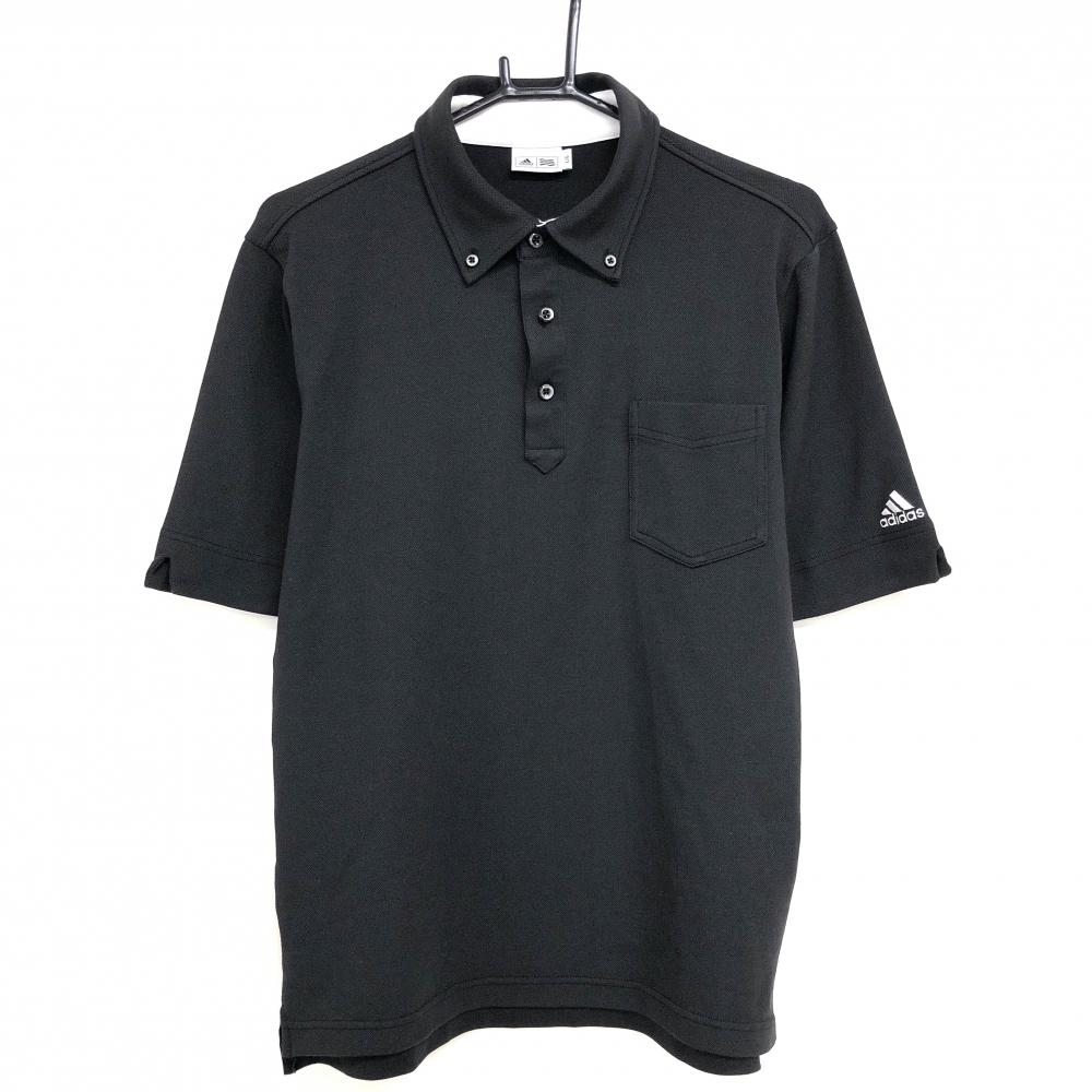 【美品】アディダス 半袖ポロシャツ 黒 胸ポケット 袖ロゴ刺しゅう ボタンダウン メンズ L/G ゴルフウェア adidas