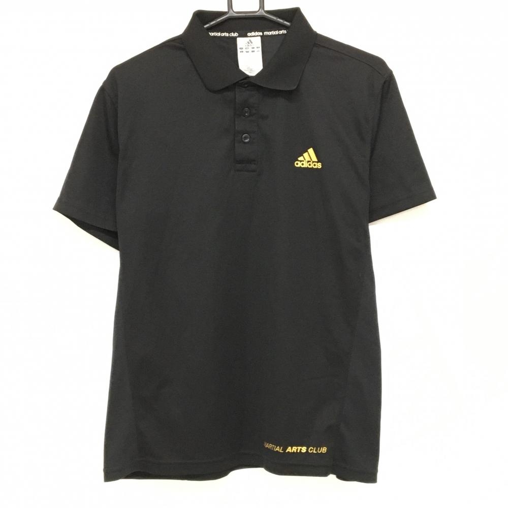 アディダス 半袖ポロシャツ 黒 胸元ゴールドロゴ ボタンホール縫製解け メンズ XL ゴルフウェア adidas