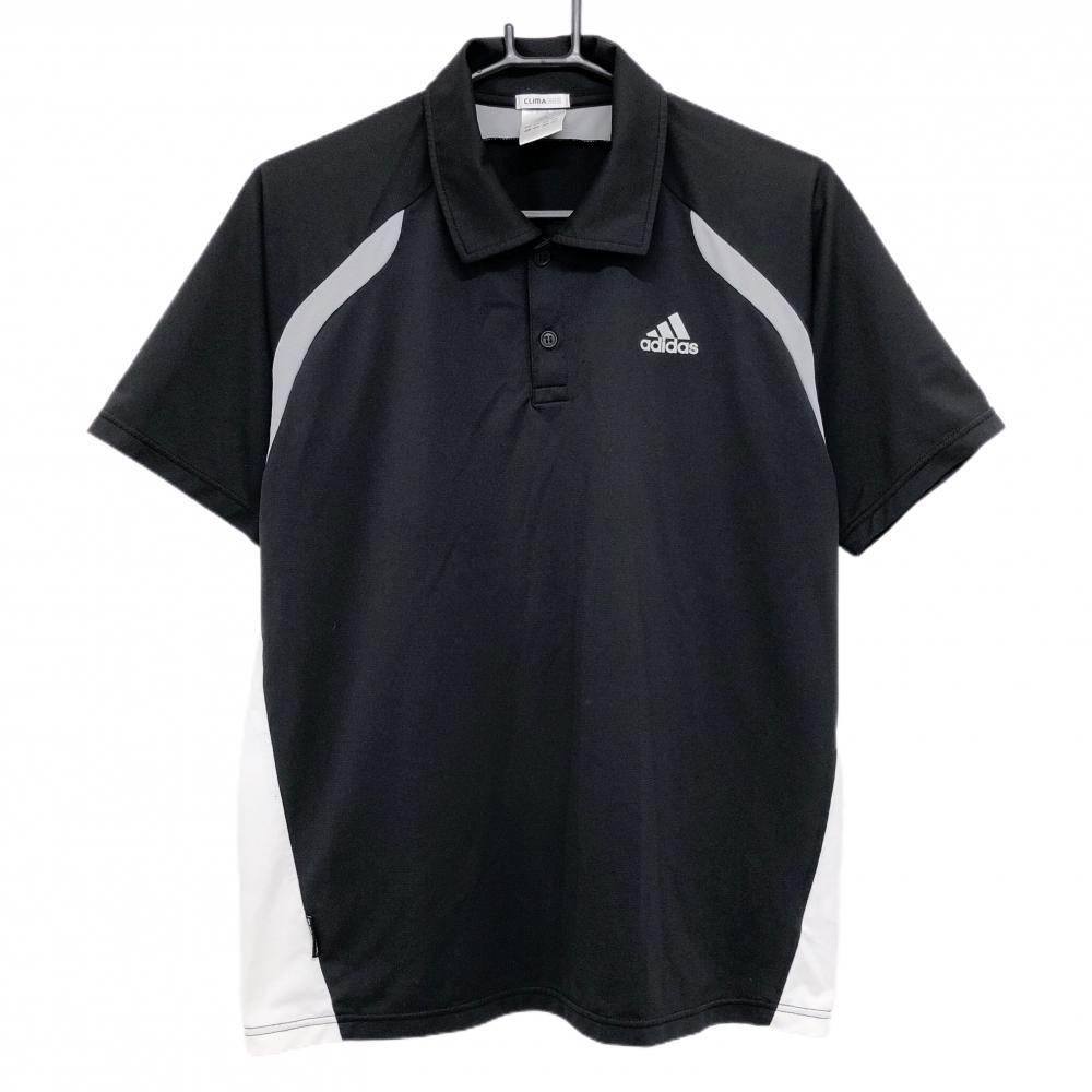 アディダス 半袖ポロシャツ 黒×グレー サイドメッシュ調 ロゴプリント メンズ L ゴルフウェア adidas