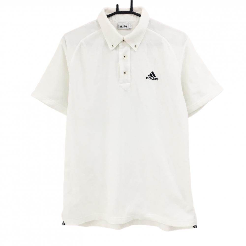 【美品】アディダス 半袖ポロシャツ 白 起毛素材 ボタンダウン  メンズ L/G ゴルフウェア adidas