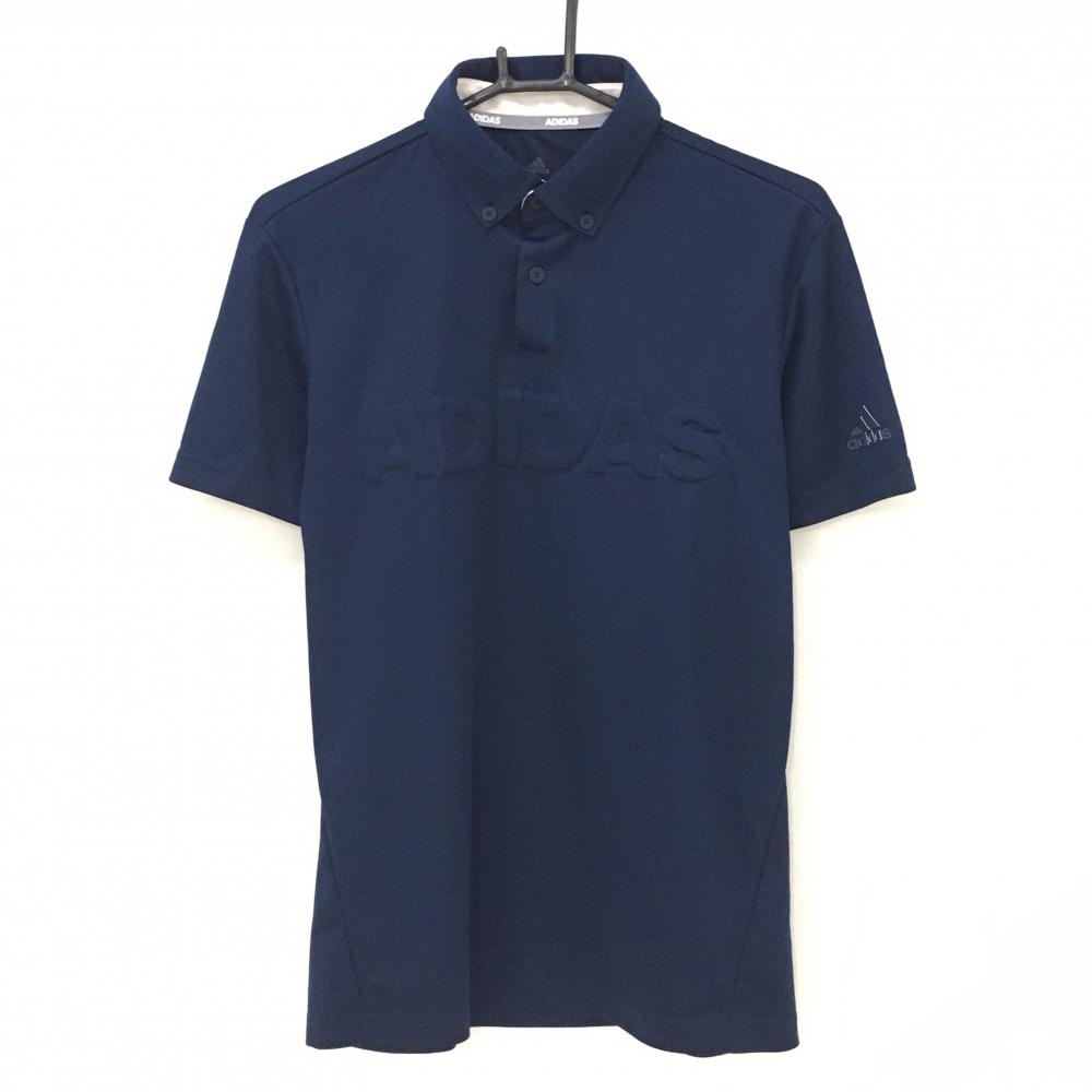 アディダス 半袖ポロシャツ ネイビー 立体ロゴ ボタンダウン  メンズ M ゴルフウェア adidas