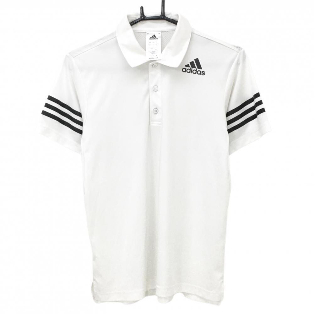 【美品】アディダス 半袖ポロシャツ 白×黒 袖3ライン 背面カモフラメッシュ地  メンズ M ゴルフウェア adidas