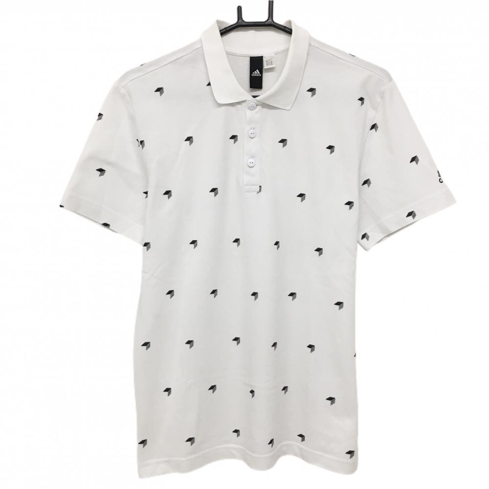 アディダス 半袖ポロシャツ 白×黒 総柄 　 メンズ L ゴルフウェア adidas