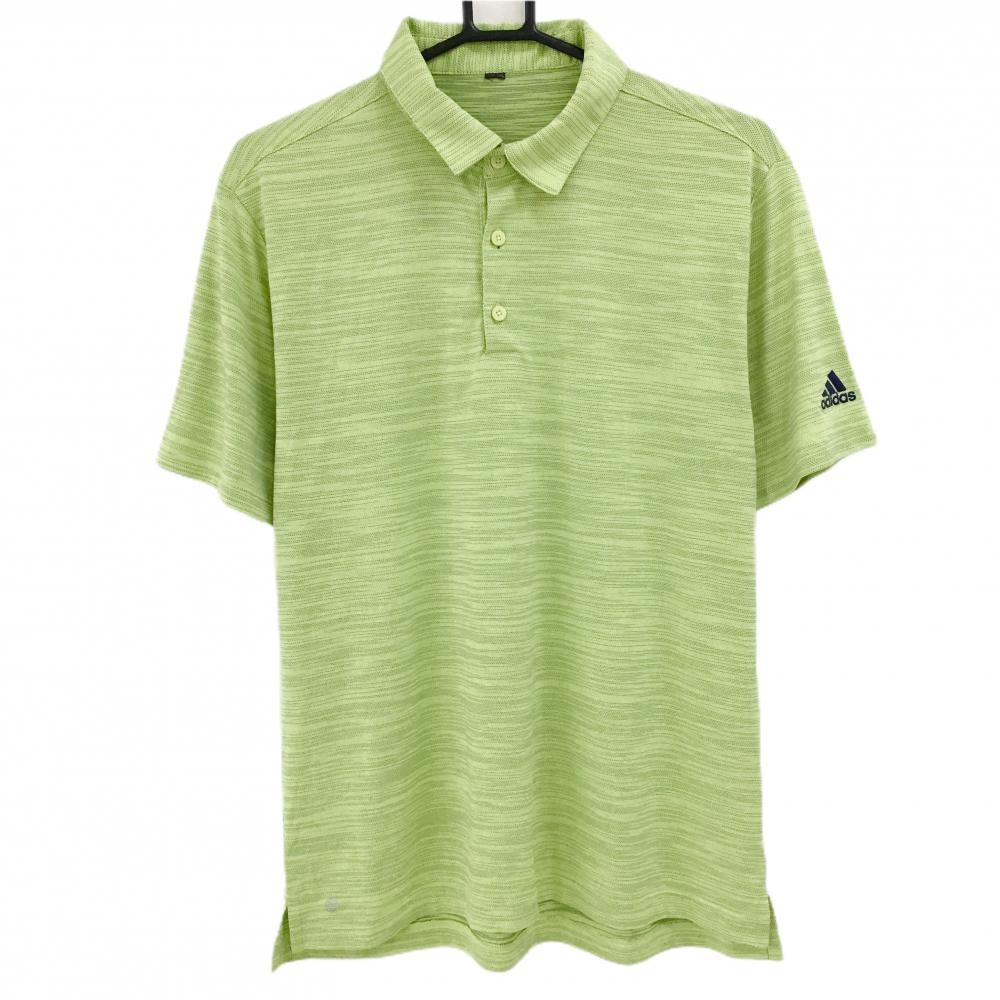 【美品】アディダス 半袖ポロシャツ ライトグリーン×黒 細ボーダー調 袖ロゴ メンズ  ゴルフウェア adidas