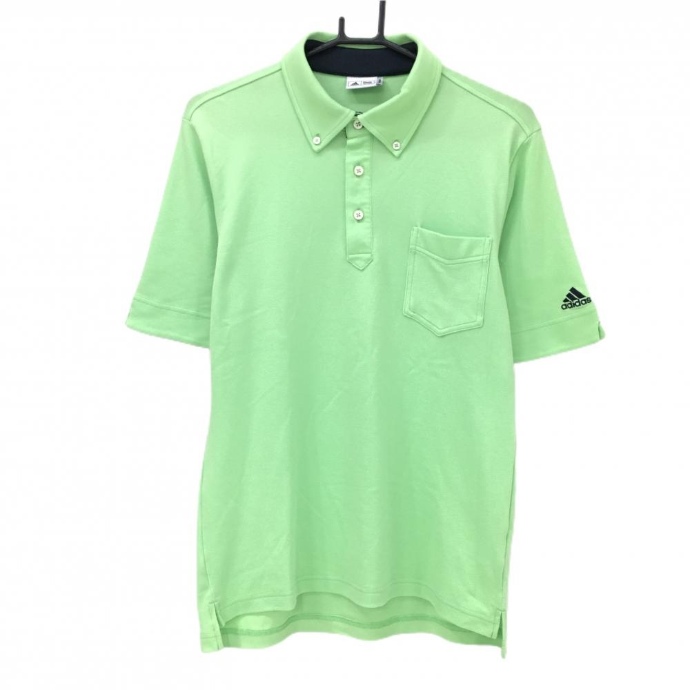 アディダス 半袖ポロシャツ ライトグリーン ロゴ黒  メンズ M/M ゴルフウェア adidas