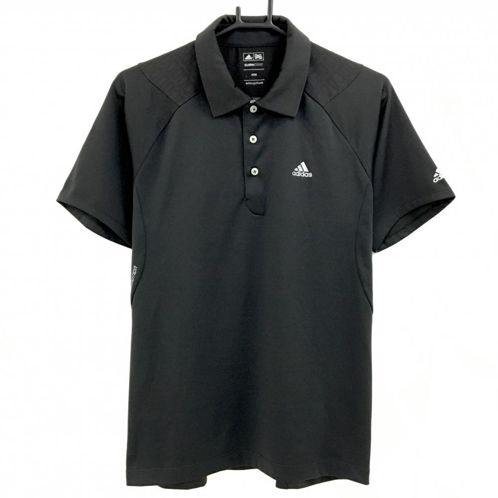 【超美品】アディダス 半袖ポロシャツ 黒 バックプリント 3ライン CLIMACOOL メンズ M/M ゴルフウェア adidas