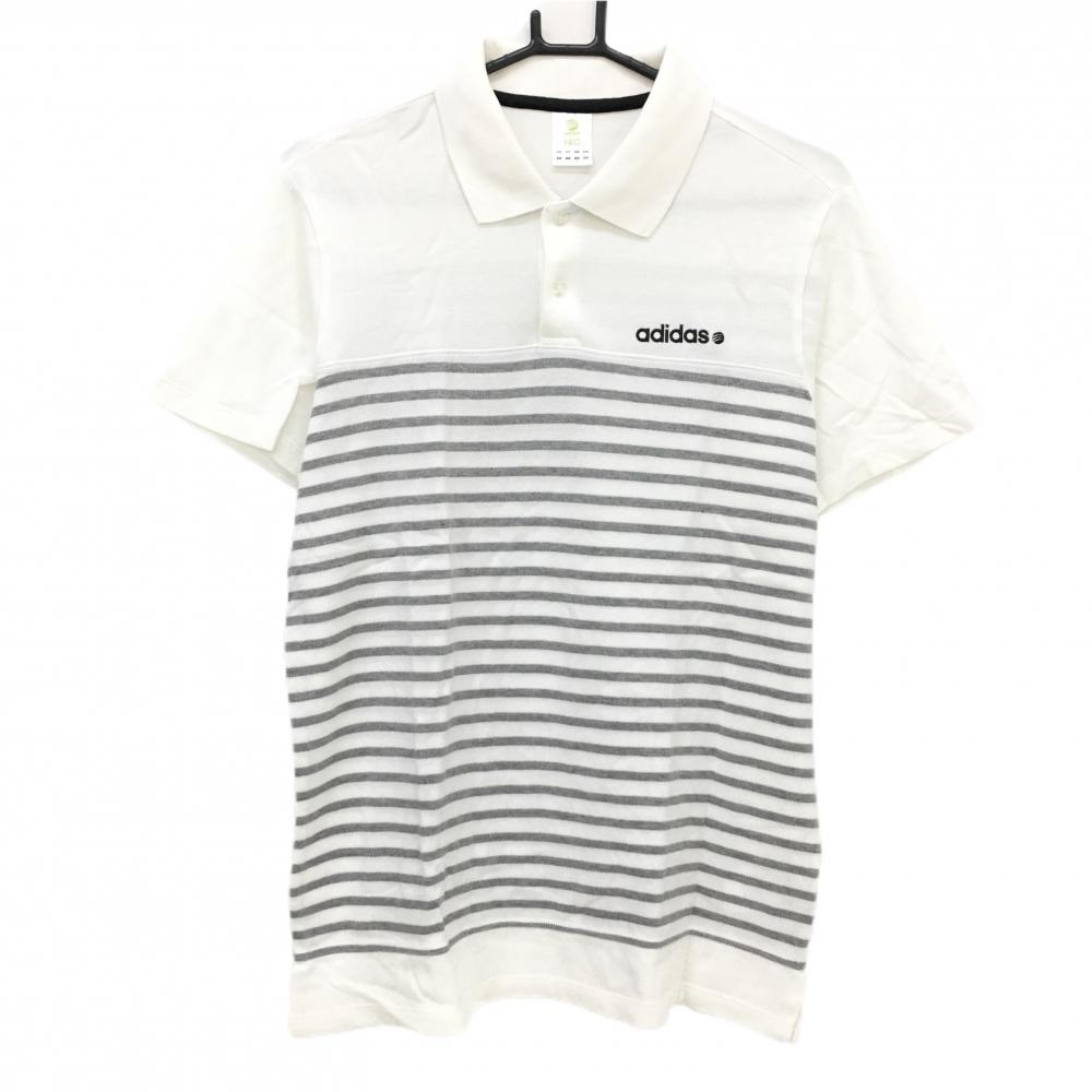 【美品】アディダス 半袖ポロシャツ 白×グレー ボーダー  メンズ L ゴルフウェア adidas