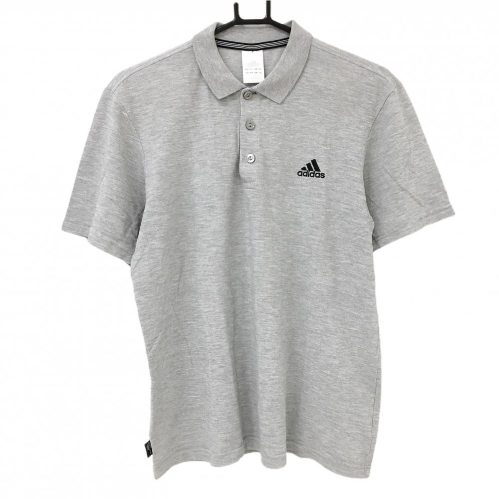 アディダス 半袖ポロシャツ グレー ロゴ刺しゅう黒  メンズ L ゴルフウェア adidas