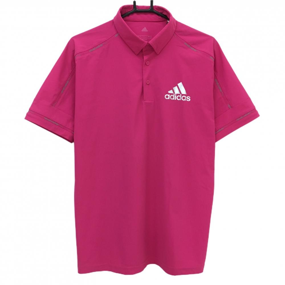 【美品】アディダス 半袖ポロシャツ ピンク ロゴシルバー  メンズ O ゴルフウェア adidas