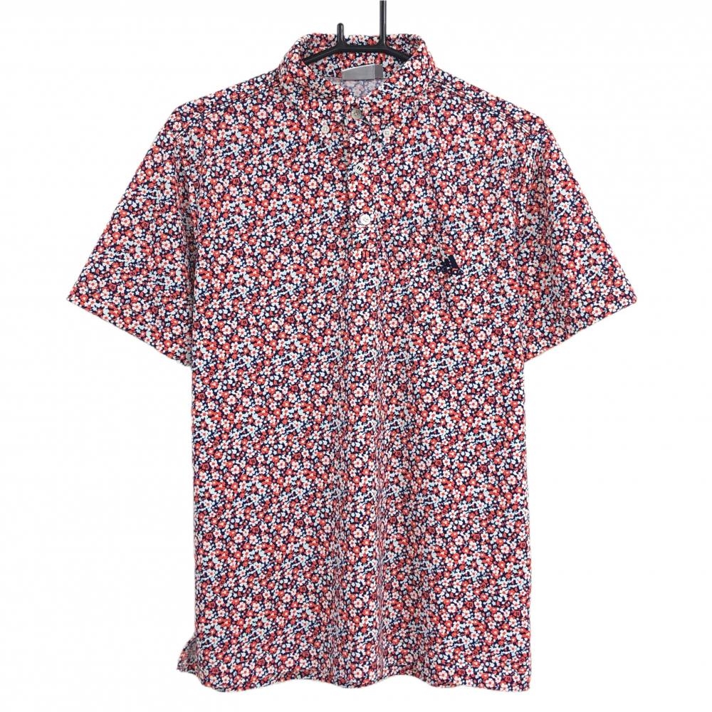 【超美品】アディダス 半袖ポロシャツ ネイビー×白 小花柄 胸ポケット ロゴ刺しゅう メンズ O/XG ゴルフウェア adidas