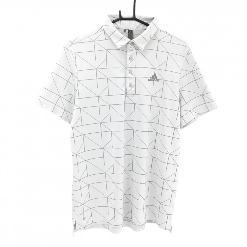 アディダス 半袖ポロシャツ ライトグレー×グレー 総柄  メンズ O(XL) ゴルフウェア adidas