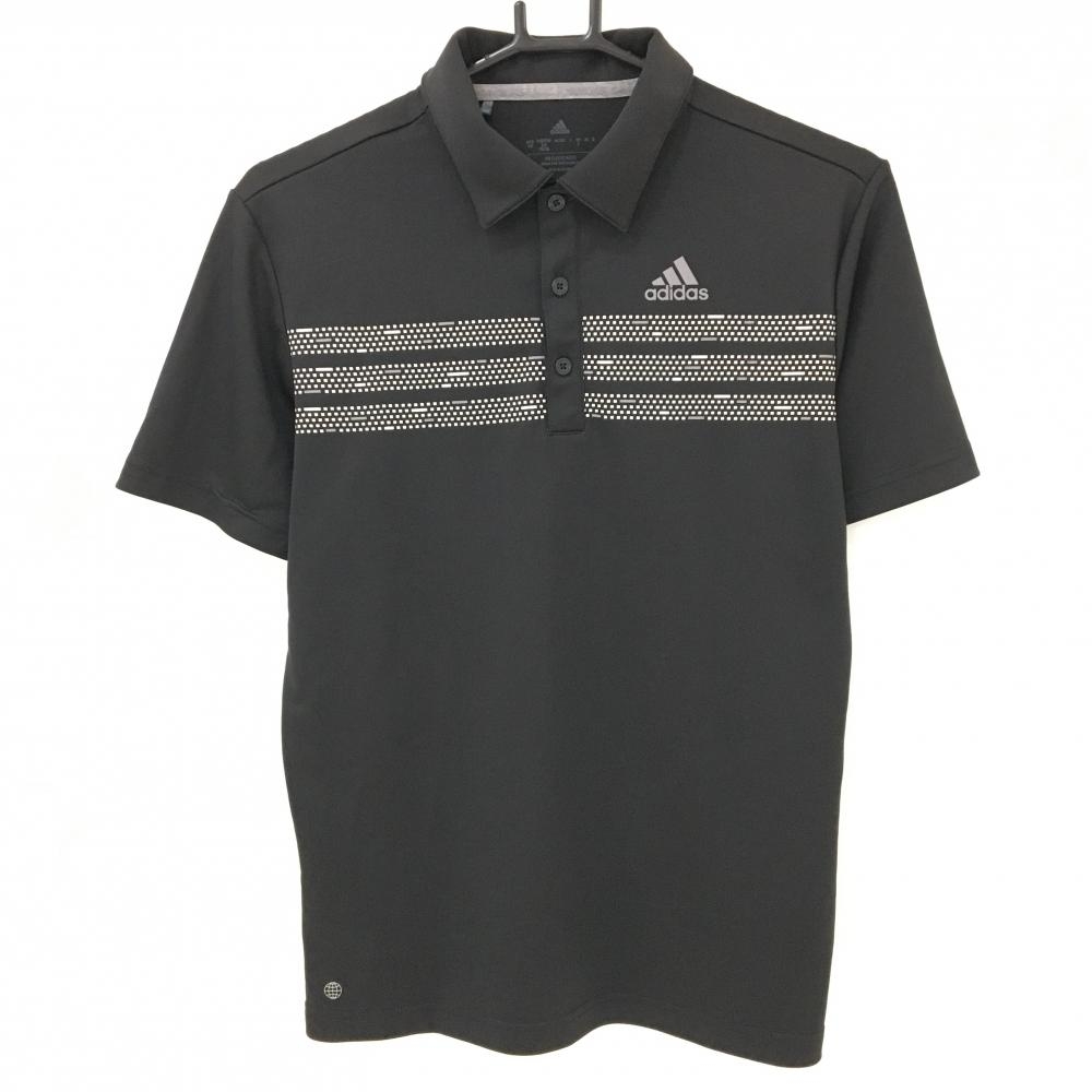 アディダス 半袖ポロシャツ 黒×白 胸ボーダー ロゴ メンズ  ゴルフウェア adidas
