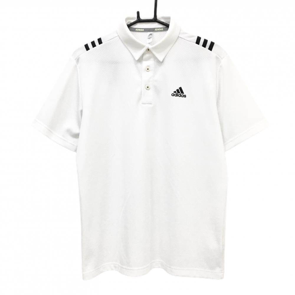 【美品】アディダス 半袖ポロシャツ 白 地模様 ロゴ黒 肩3ライン メンズ L ゴルフウェア adidas